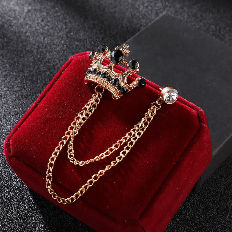 Herren Retro Kronenketten Strass-Brosche