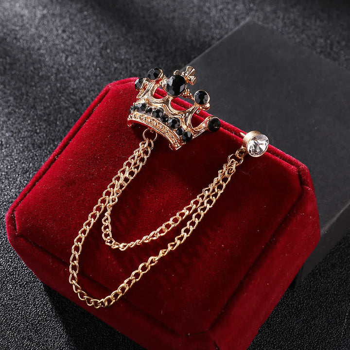 Herren Retro Kronenketten Strass-Brosche