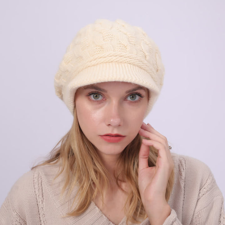 Damen Beanie-Hut mit lockerem flauschigem Futter und Schirm