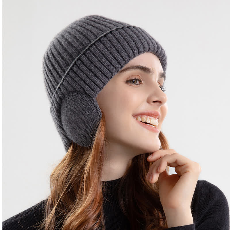 Unisex Hut mit einfarbigen Ohrenklappen, elastisch und verdickt, gestrickt