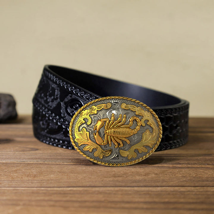 Herren DIY Ledergürtel mit goldener Skorpion-Schnalle