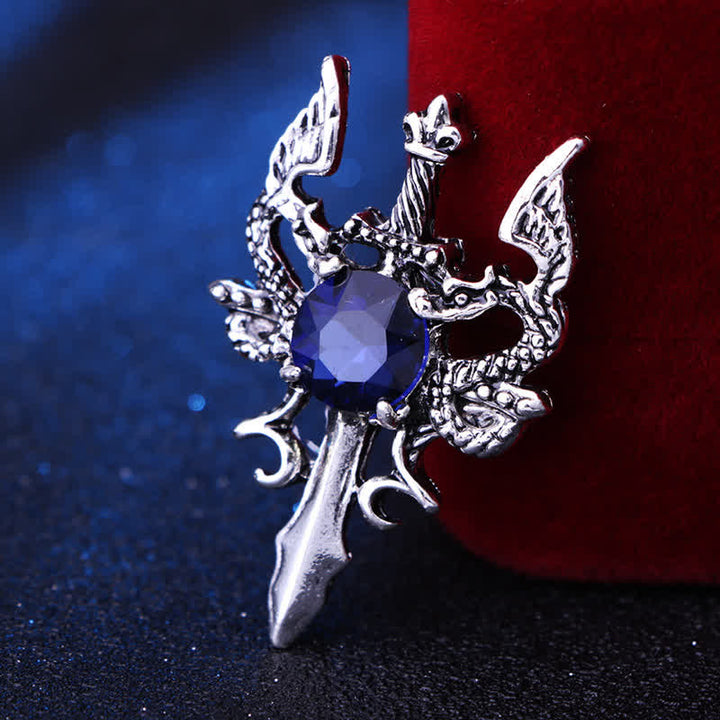 Retro-Gem-Drachen-Schwert-Brosche für Männer