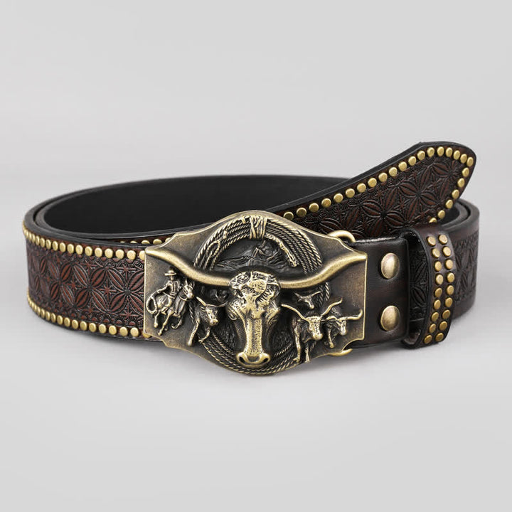 Herren Vintage Western Longhorn Bull Ledergürtel