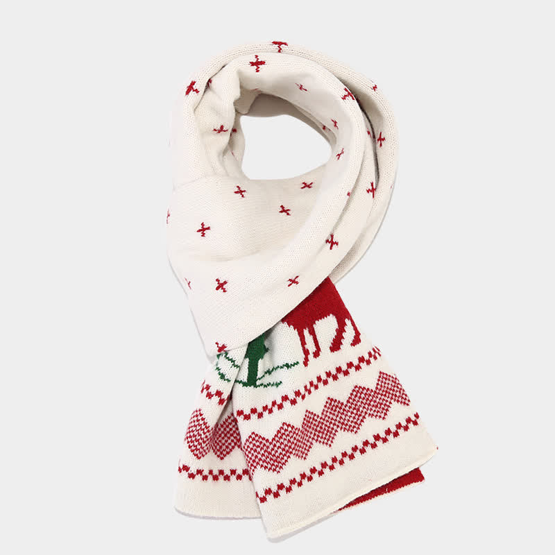 3-teiliger Set aus Mütze, Schal und Handschuhen mit Rentier- und Baum-Jacquardmuster für Damen