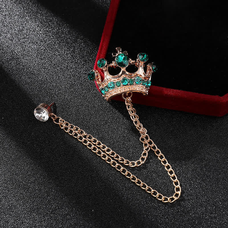 Herren Retro Kronenketten Strass-Brosche