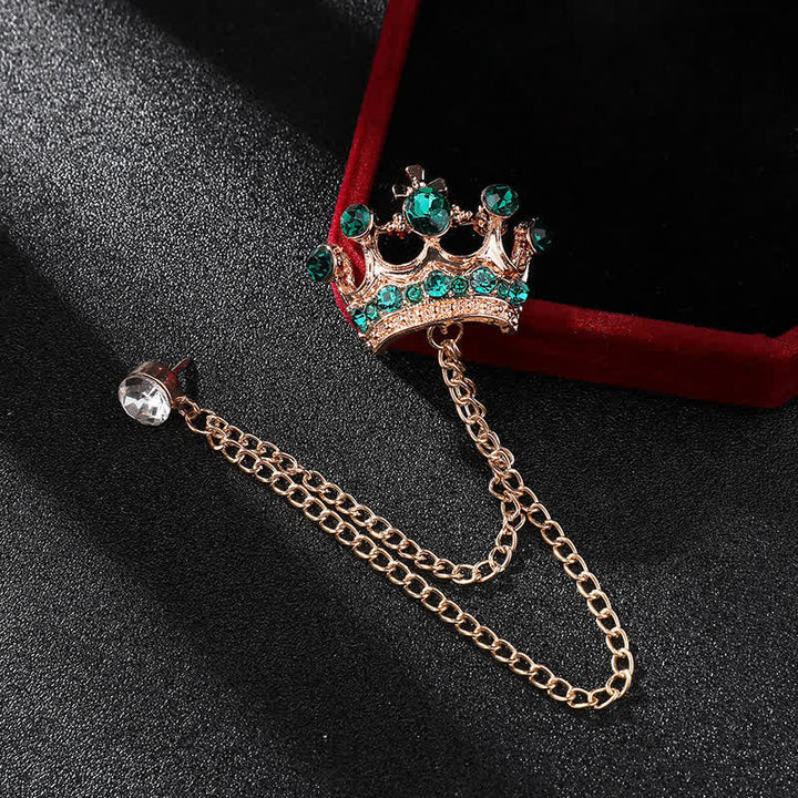 Herren Retro Kronenketten Strass-Brosche