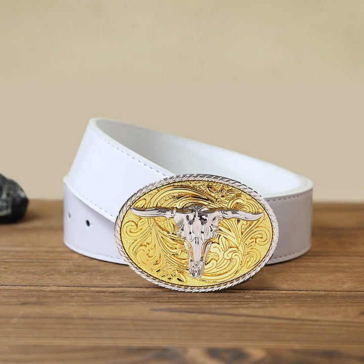 DIY glänzender goldener Stierkopfschnallen-Ledergürtel für Herren