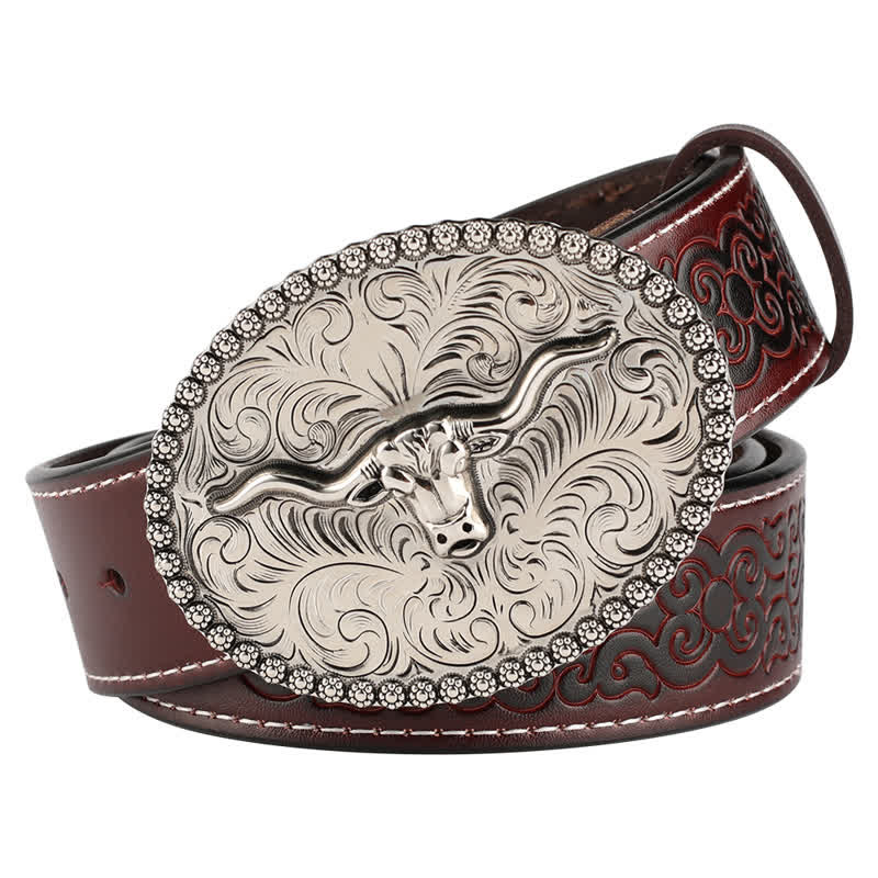 Herren-Jeans-Ledergürtel mit graviertem Feather Bull