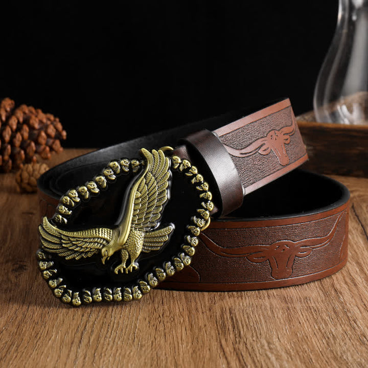 Ledergürtel mit Antik-Gold-Adler-Motiv für Herren