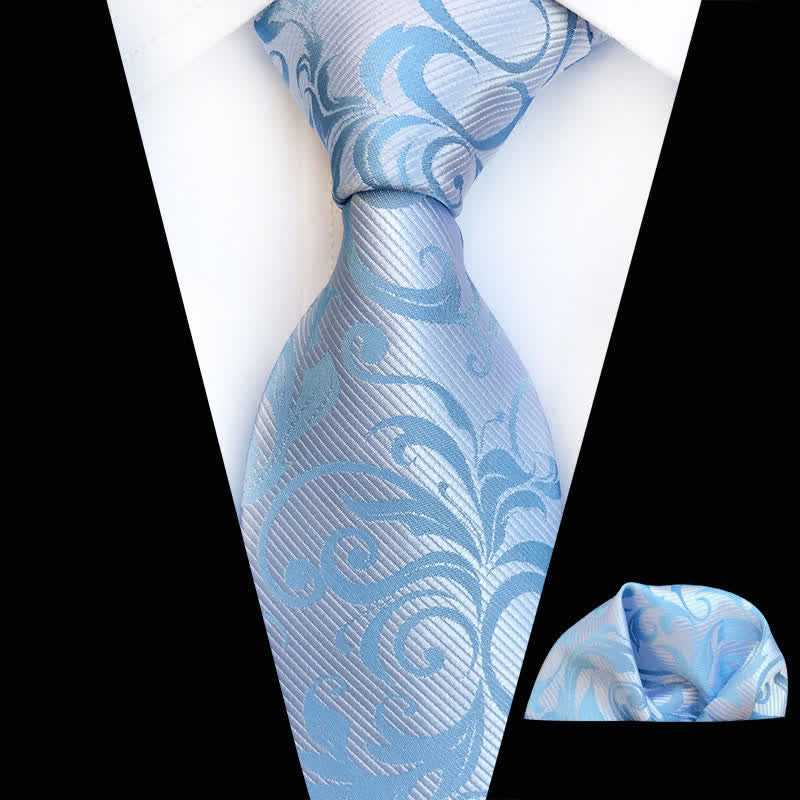 2-tlg. Männer Pflanzenwirbel Blumen Krawatten-Set - Hellblau - image 16