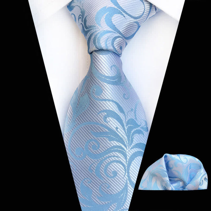 2-tlg. Männer Pflanzenwirbel Blumen Krawatten-Set - Hellblau - image 16