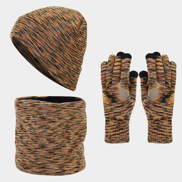 3-teiliger Unisex-Mehrfarbiger Hut-Schal-Handschuh-Set
