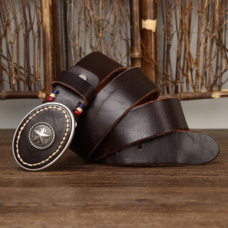 Dicker Wild-West-Pentagramm-Ledergürtel für Herren