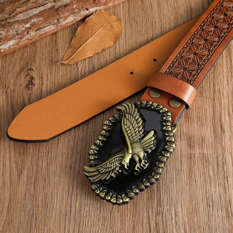 Ledergürtel mit Antik-Gold-Adler-Motiv für Herren