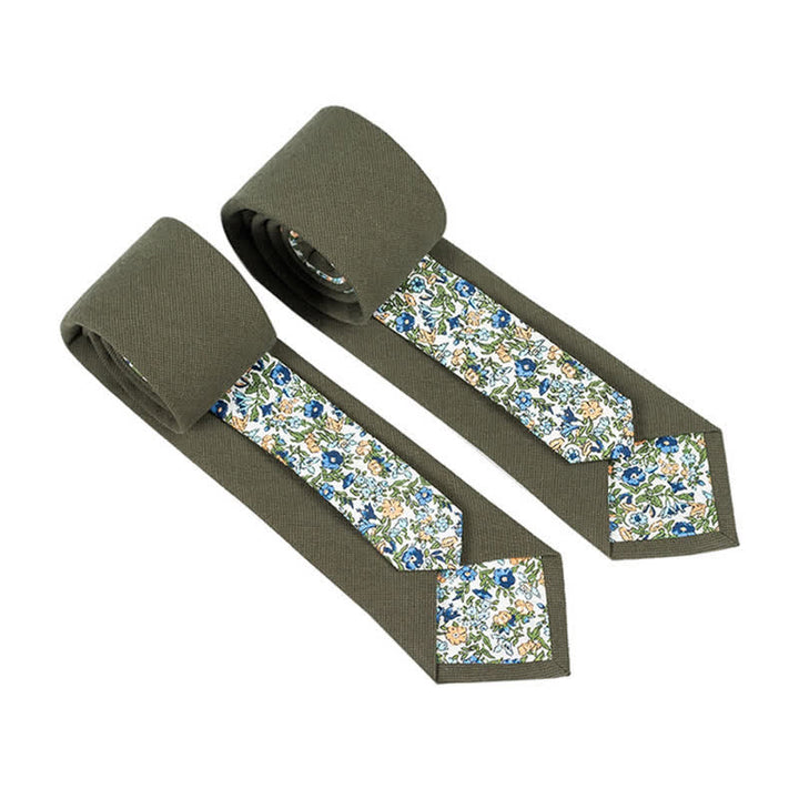 Herren Neuartiger Karo-Blumen-Patchwork-Krawatte - Dunkelolivgrün - image 15