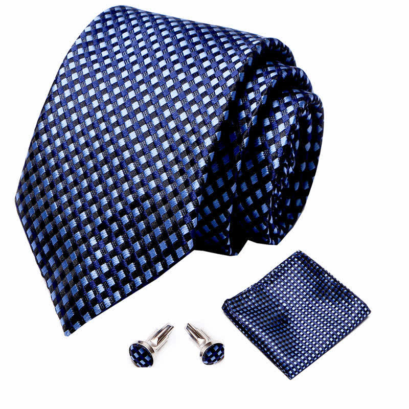 3er-Set Herren Krawatte Hellblau & Marineblau mit kleinen Karos