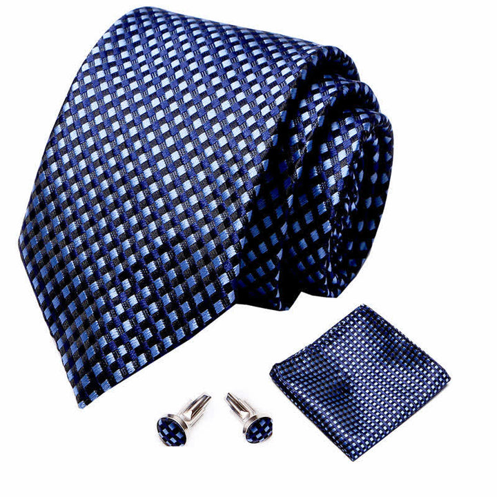 3er-Set Herren Krawatte Hellblau & Marineblau mit kleinen Karos
