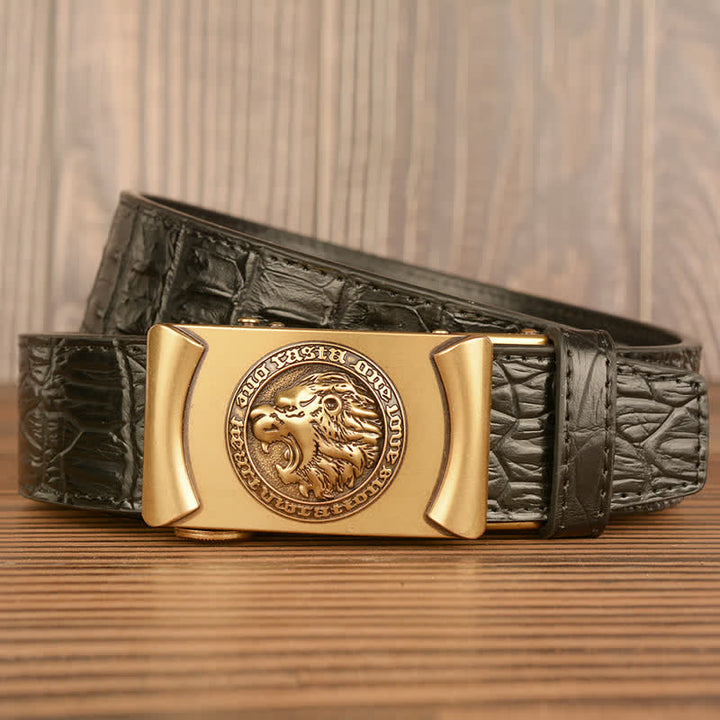 Herren-Ledergürtel mit Löwenkopf-Alligatormuster