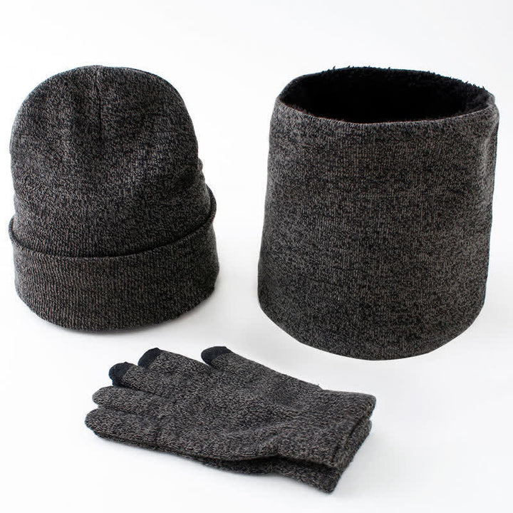3er Set Warm Beanie Hat Scarf Touchscreen Gloves