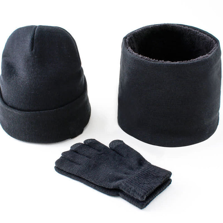 3er Set Warm Beanie Hat Scarf Touchscreen Gloves