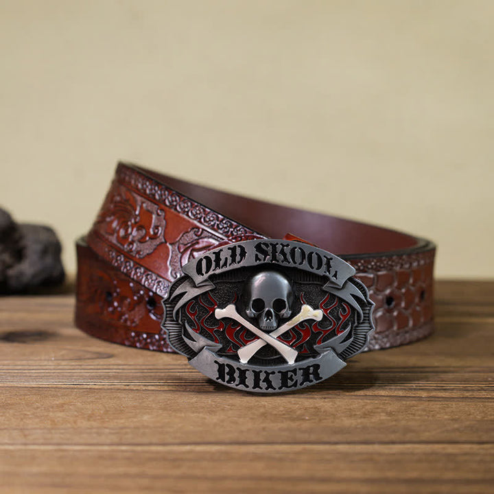 Herren DIY Skull Biker Cross Bone Buckle Ledergürtel
