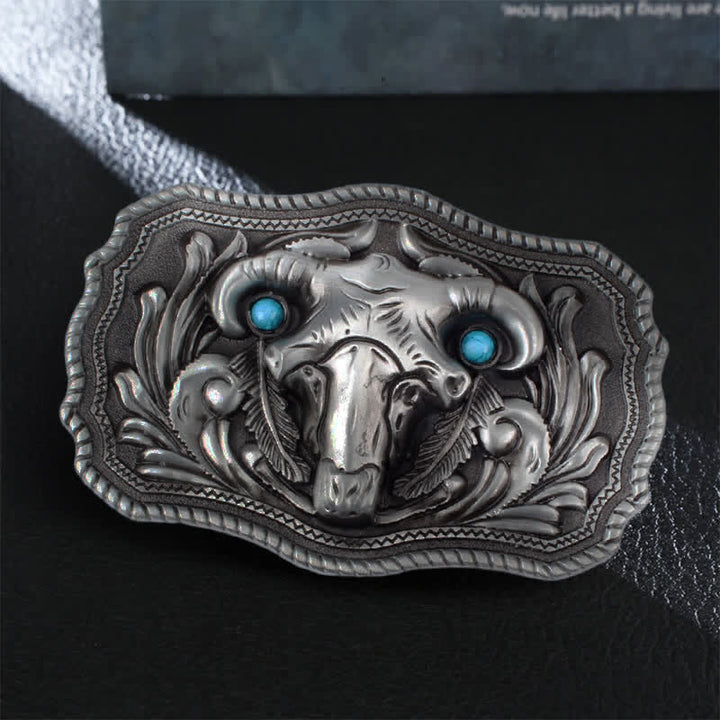 Men's DIY Goat Skull Turquoise Buckle Leder Gürtel