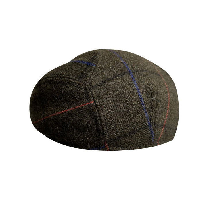 Vintage Olive Blau Orange Streifen Barett Kappe