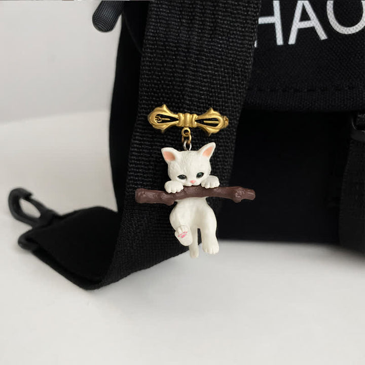 Frauen Verspielte Katze &amp; Dag Mit Zweig Brosche