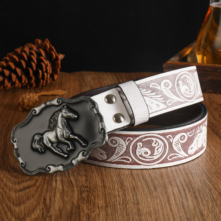 Schwarzer Leder-Gürtel für Herren mit silbernem Pferdemotiv - Stil #5 - 42 - image 9