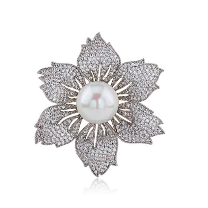 Luxuriöse Bauhinia-Brosche für Frauen mit heller Perle