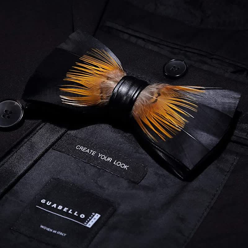 Orange & schwarz Sonnenblumen Feder Fliege mit Reversnadel - image 1