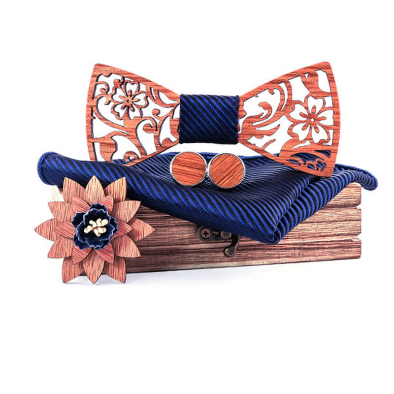 4-teiliges Herren-Set mit hohlen, floralen Holzfliegen