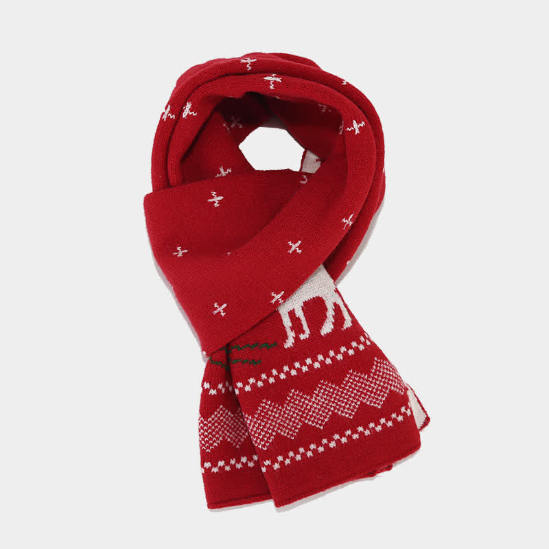 3-teiliger Set aus Mütze, Schal und Handschuhen mit Rentier- und Baum-Jacquardmuster für Damen