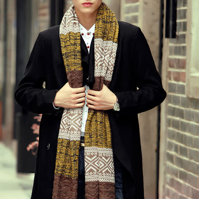 Herren Argyle Gestrickter Color Block Schal