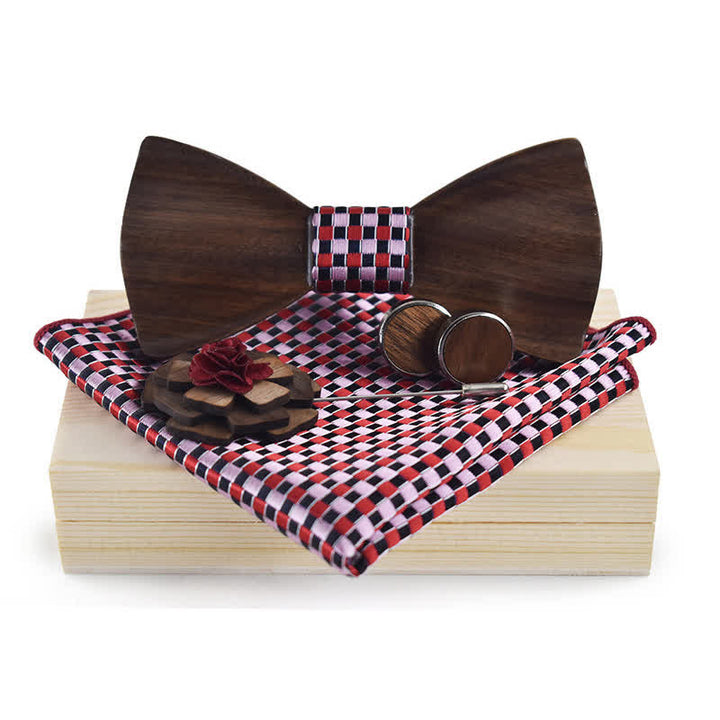 4Stk. Herren Vintage Schwarzes Holz Fliege Set