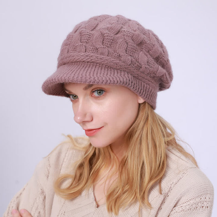 Damen Beanie-Hut mit lockerem flauschigem Futter und Schirm