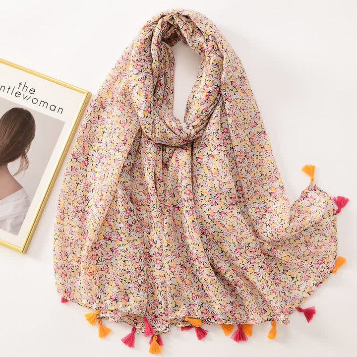 Dünner, hübscher Schal mit Schmetterlings- und Blumenmuster und Quasten für Frauen