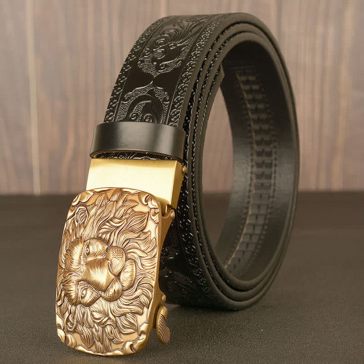 Men's Honor Male Lion Head Leder-Gürtel mit Löwenkopf