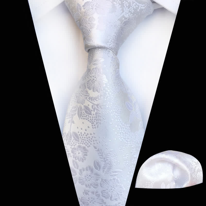 2-teiliges Krawattenset für Herren mit Pflaumenblüten-Blumenmuster - Weiß - image 18