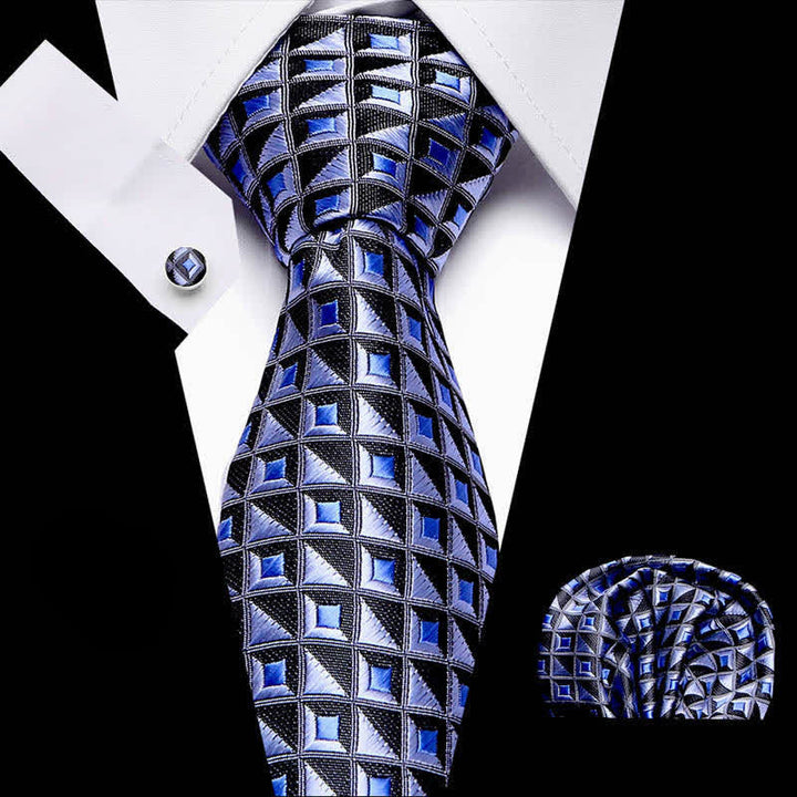 3er-Set Fantasy Blau &amp; Schwarz Diamant Krawattenset für Herren 