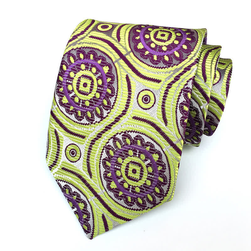 Königliche geometrische Medaillon-Blumen-Krawatte für Männer - Grüngelb & Lila - image 1