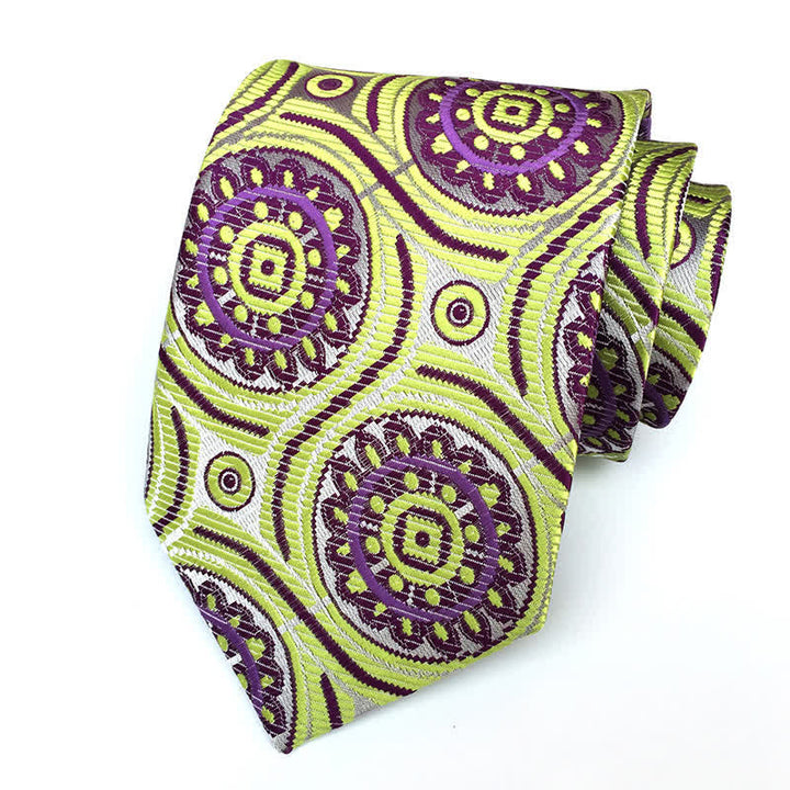 Königliche geometrische Medaillon-Blumen-Krawatte für Männer - Grüngelb & Lila - image 1