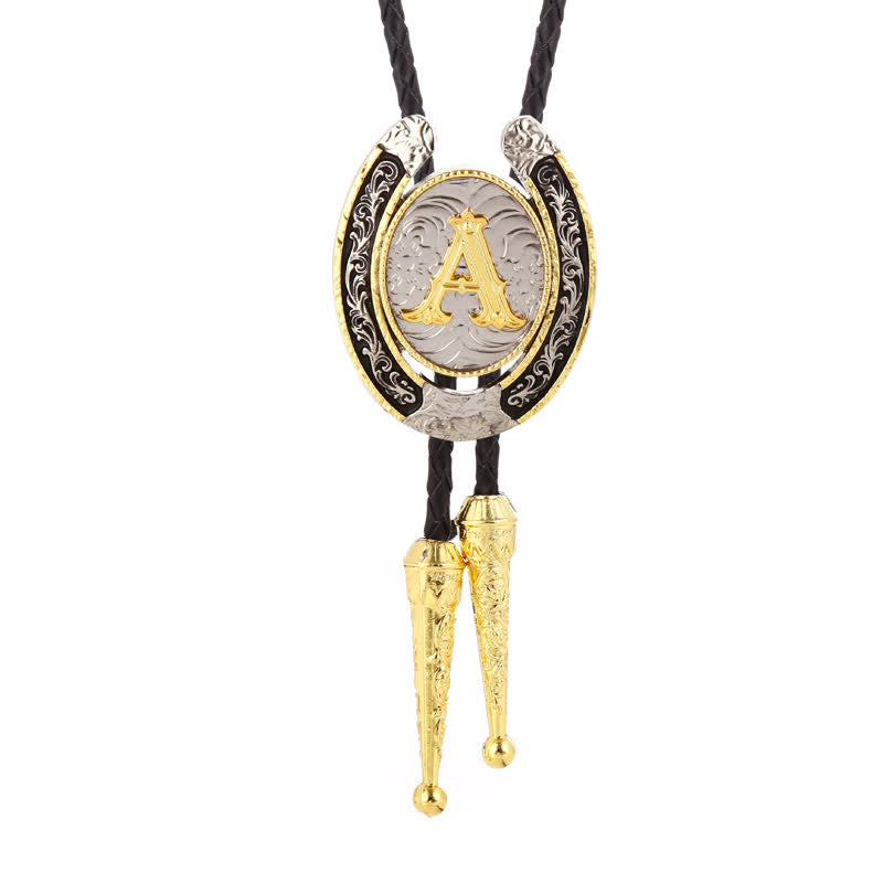 Moderne Western-Hufeisen Anfänglicher Buchstabe A bis Z Bolo Tie - Gold - A - image 2