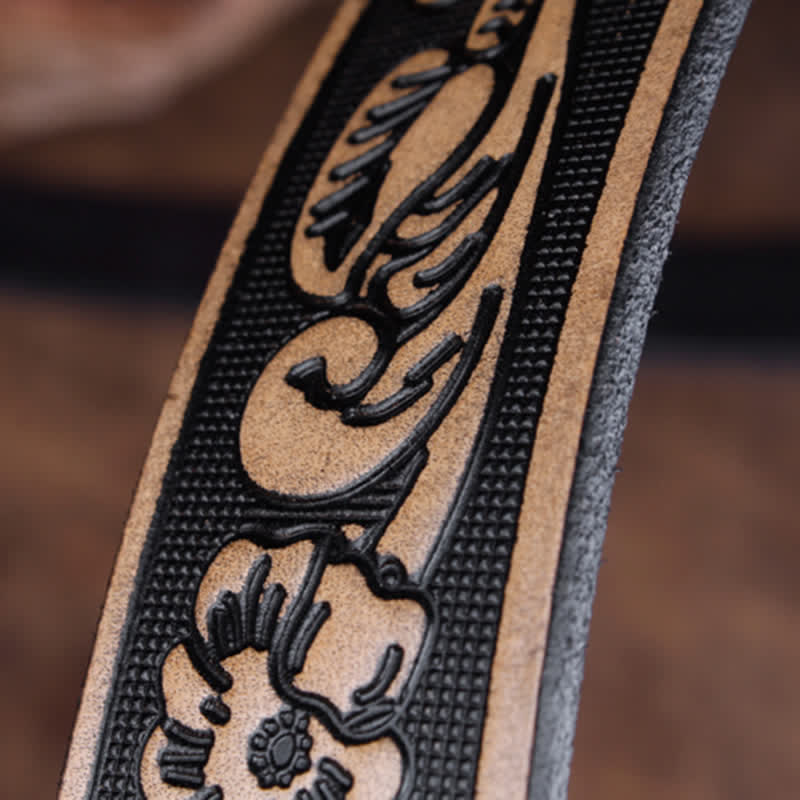 Unisex Vintage Ledergürtel mit kleiner Rosenprägung