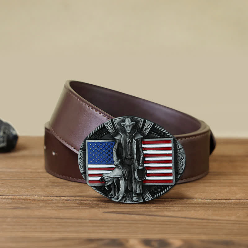 Herren DIY American Flag Cowboy Schnallengürtel aus Leder