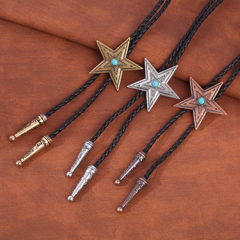 Vintage Naturstein Stern Anhänger Halskette Bolo Tie