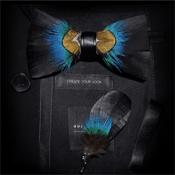 Blau &amp; Schwarz Fasanenfeder Fliege mit Reversnadel