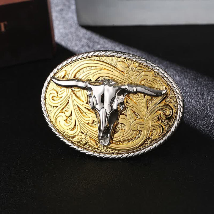 DIY glänzender goldener Stierkopfschnallen-Ledergürtel für Herren
