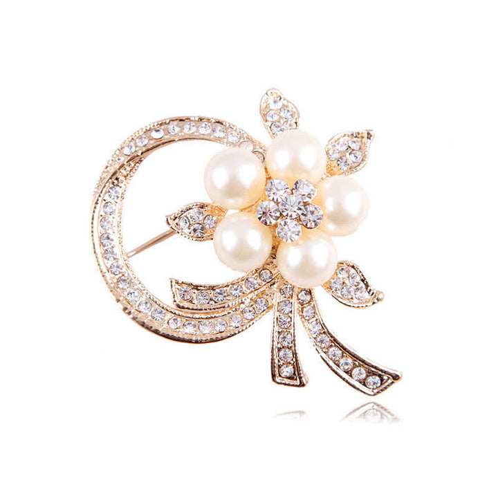 Damen Kranz Perle Strass Brosche