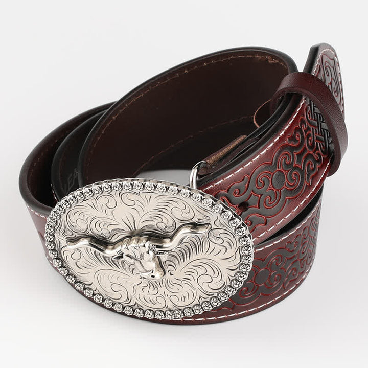 Herren-Jeans-Ledergürtel mit graviertem Feather Bull